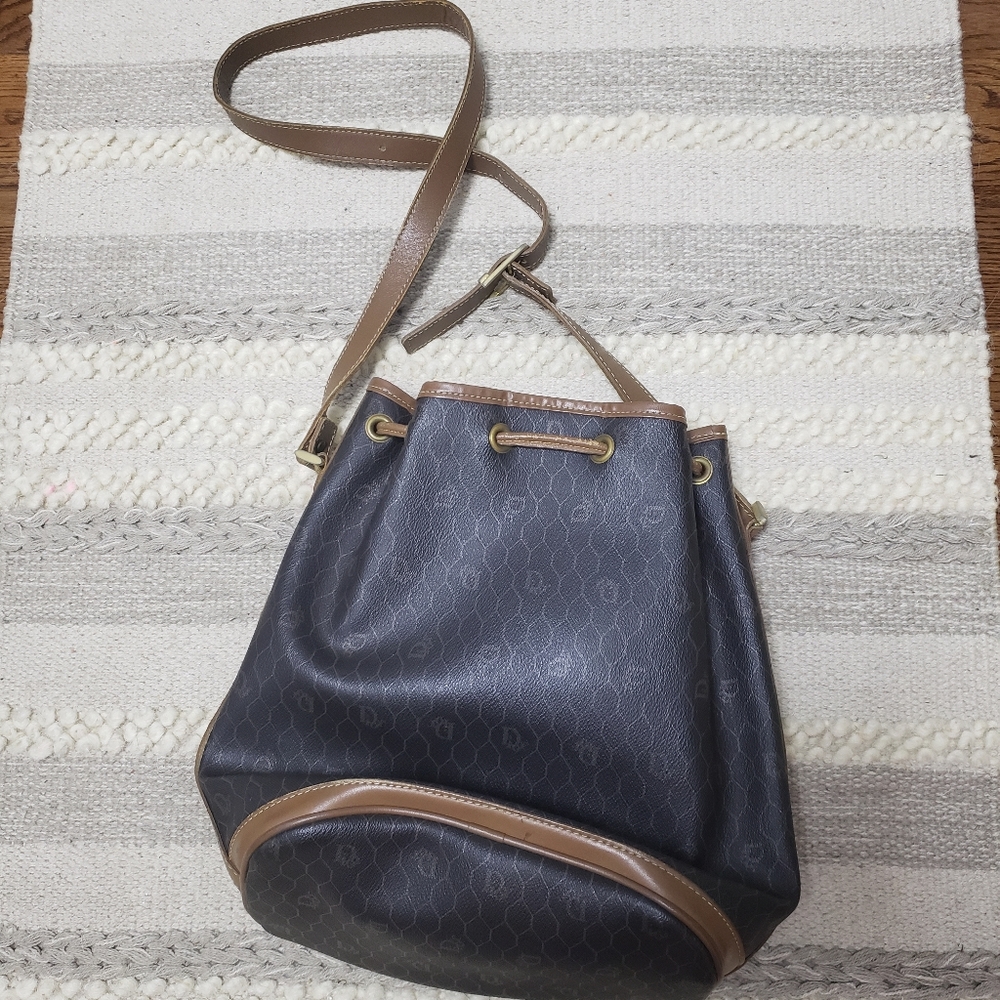 CHRISTIAN DIOR Black Honeycomb Bucket Bag Purse - Picture 2 of 15